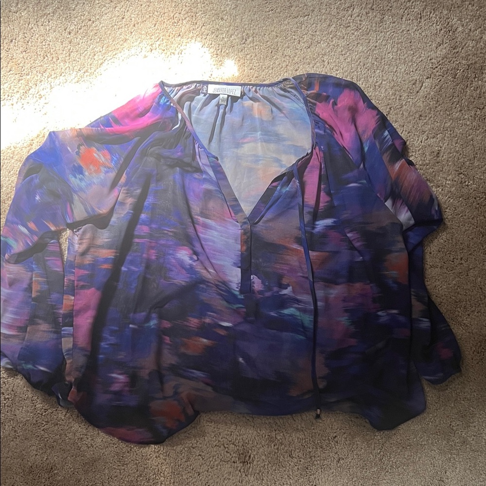 Jennifer Lopez Purple and Pink Abstract Blouse